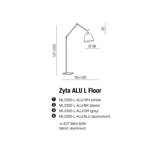Lampa stojąca podłogowa ZYTA FLOOR ALU/ALU AZ2310 + AZ2596  – Lampy Azzardo