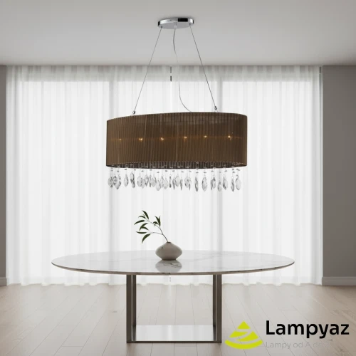 Lampa wisząca z tkaniny i kryształów brązowa 6-punktowa AZ1839 z serii SIDNEY - Azzardo