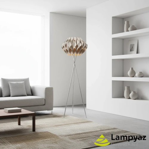 Lampa podłogowa beżowa chromowana 3-punktowa AZ2406 z serii RUBEN - Azzardo