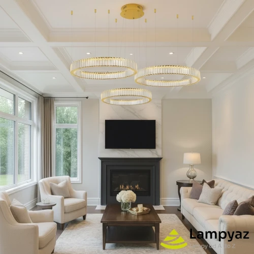 Lampa wisząca złota metalowa trzy pierścienie LED AZ5794 z serii SPARK - Azzardo