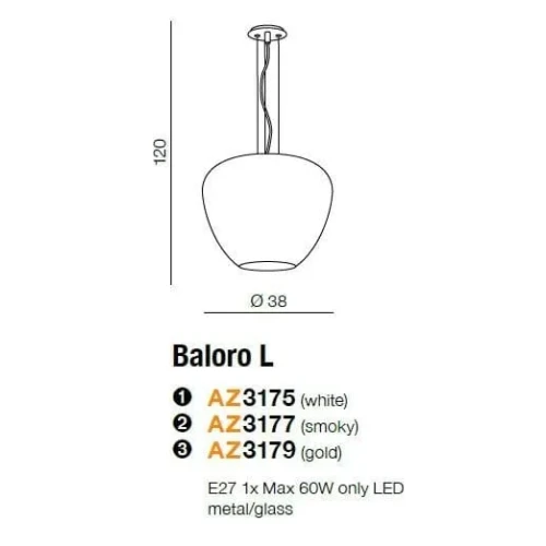 Lampa wisząca szklana dymiona chromowana AZ3177 z serii Baloro - Azzardo