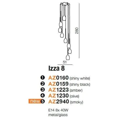 Lampa wisząca szklana oliwkowa 8-punktowa AZ1230 z serii IZZA - Azzardo