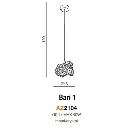 Lampa wisząca kryształowa chromowana 16cm AZ2104 z serii BARI - Azzardo