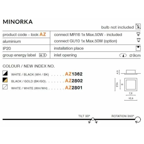 Oprawa do wbudowania czarno-złota metalowa kwadratowa AZ2802 z serii MINORKA - Azzardo